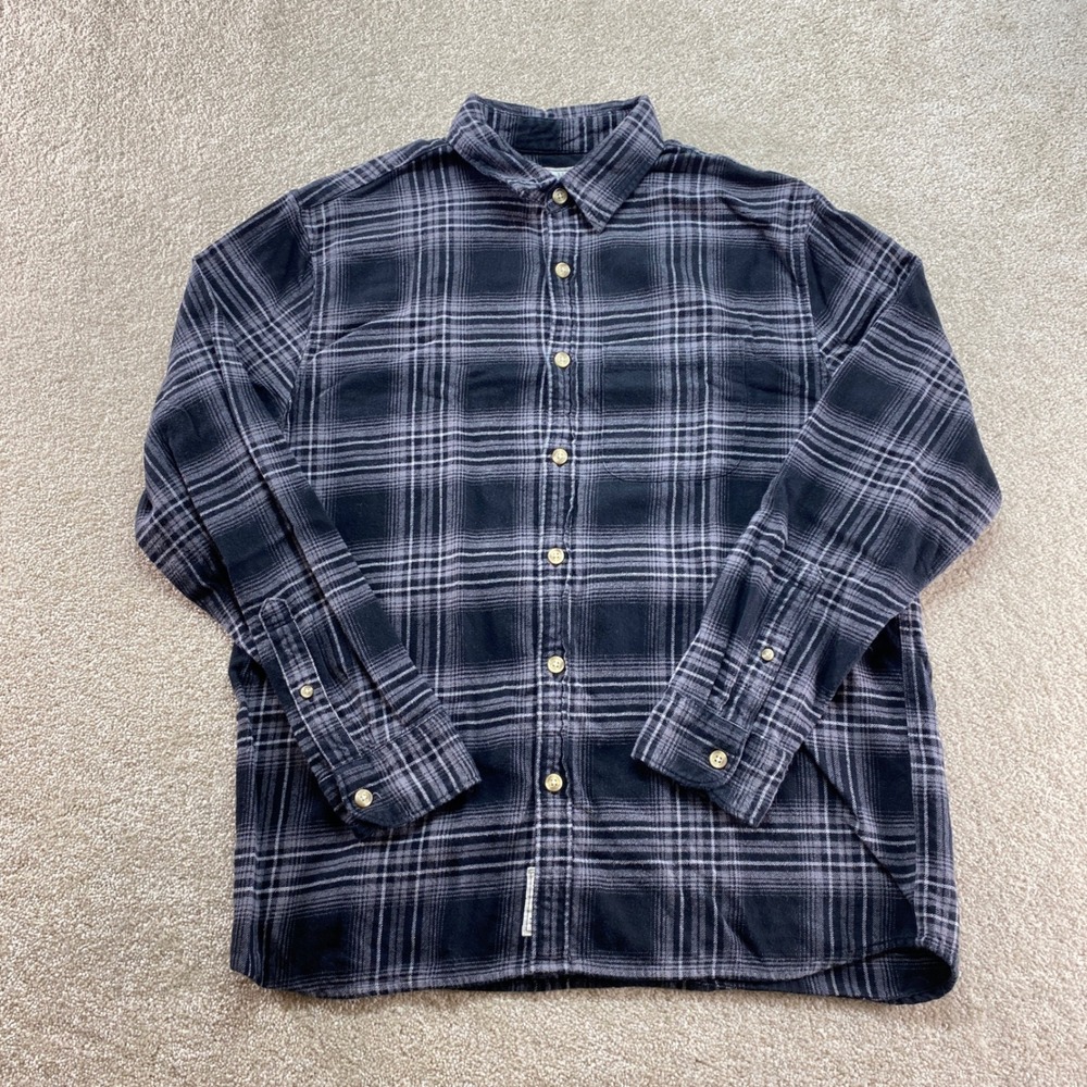 Abercrombie & Fitch‎ Flannel Shirt Mens Medium Black Grey Plaid Cotton Button Up